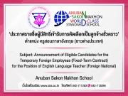 Subject: Announcement of Eligible Candidates for the Temporary Foreign Employees for the Position of English Language Teacher (Foreign National) รายชื่อผู้มีสิทธิ์เข้ารับการคัดเลือกเป็นลูกจ้างชั่วคราว ในโรงเรียนอนุบาลสกลนคร