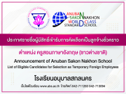 Subject: Announcement of Eligible Candidates for the Temporary Foreign Employees (Fixed-Term Contract) for the Position of English Language Teacher (Foreign National) รายชื่อผู้มีสิทธิ์เข้ารับการคัดเลือกเป็นลูกจ้างชั่วคราว ในโรงเรียนอนุบาลสกลนคร